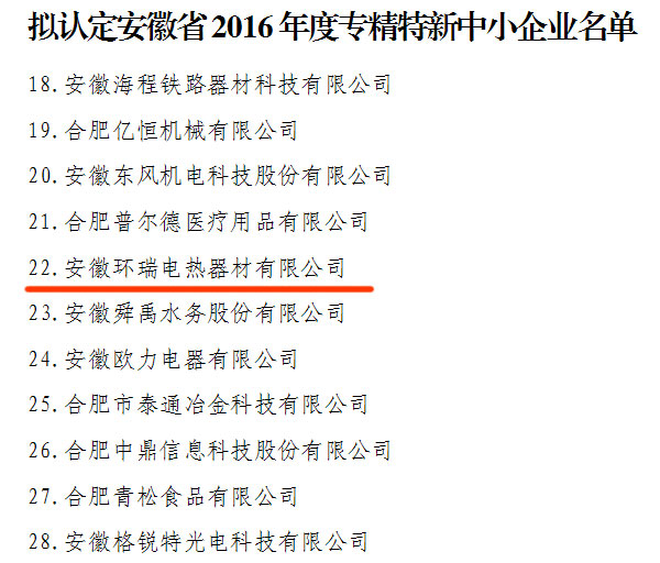 安徽省部分專(zhuān)精特新中小企業(yè)名單